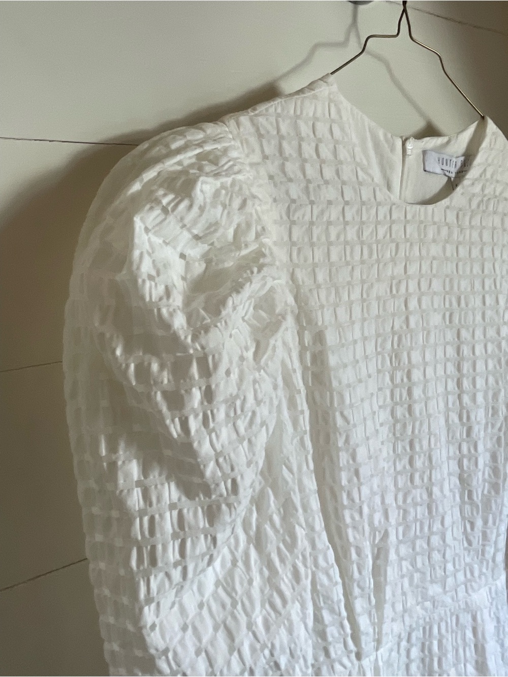 HUNTER BELL White Textured Puff-Sleeve Mini Dress - Picture 4 of 6